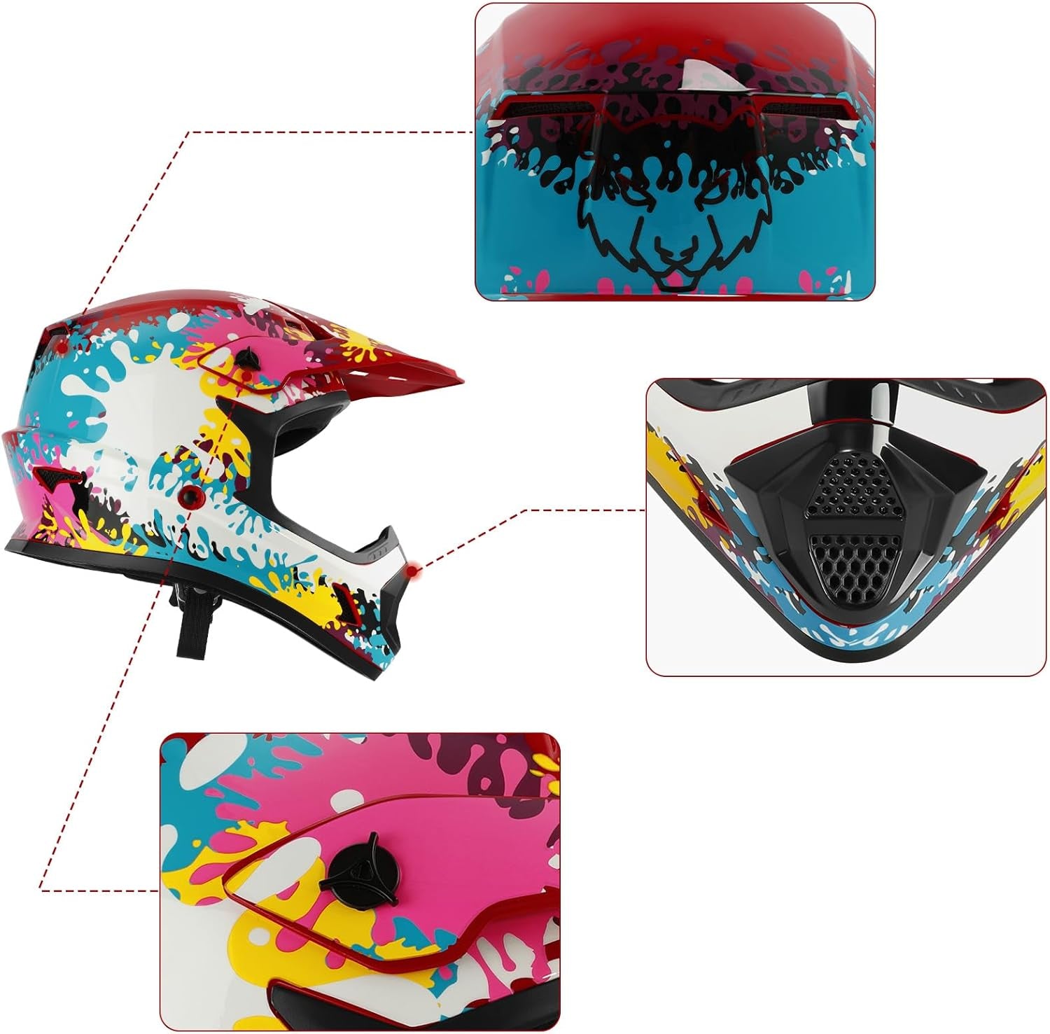 Dot Youth Kids ATV Motorcycle Helmets Full-Face Kids Helmet with Adjustable Chin Strap for Boys and Girls Kids Dirt Bike BMX Cycling W/Goggles+Gloves