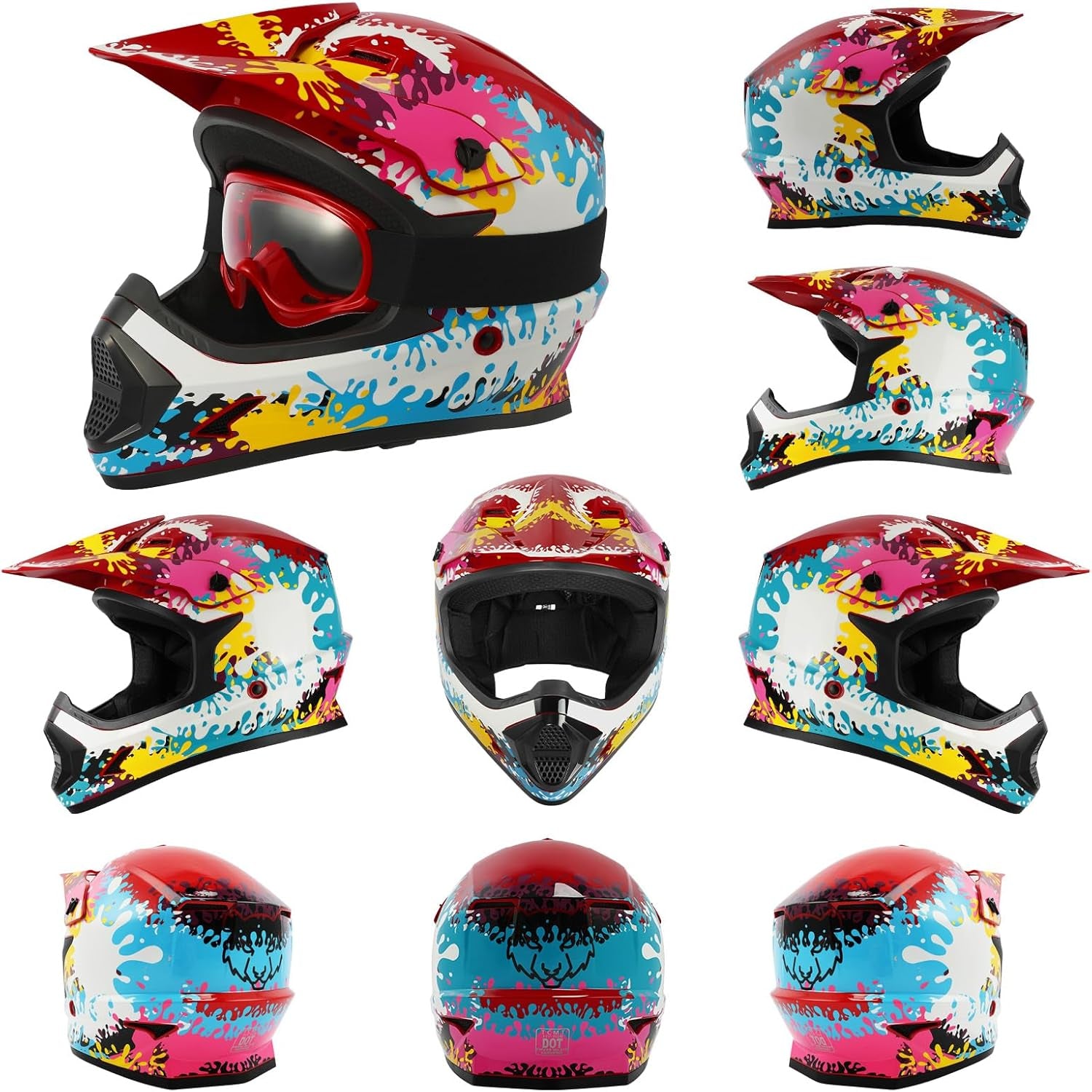 Dot Youth Kids ATV Motorcycle Helmets Full-Face Kids Helmet with Adjustable Chin Strap for Boys and Girls Kids Dirt Bike BMX Cycling W/Goggles+Gloves